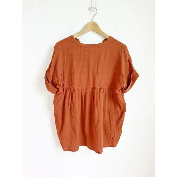 Madewell Lakeline Popover Shirt Textural Plaid Orange XS - Picture 4 of 4